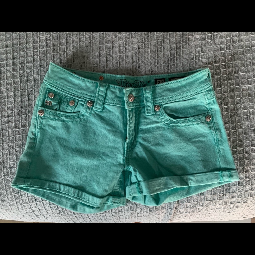 Miss Me Teal Jean Shorts Size 27